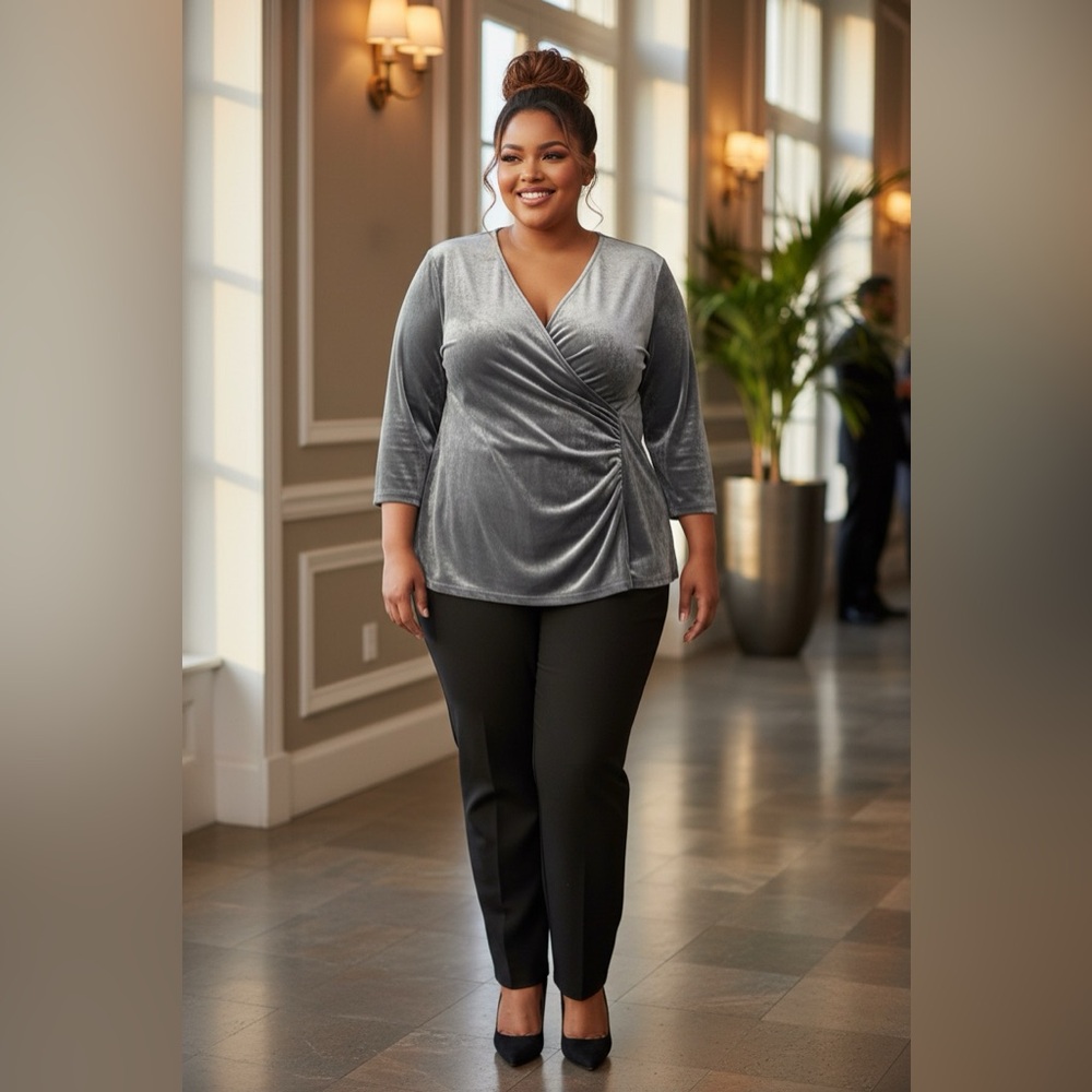 Soft Surroundings Gray Velvet Draped Ruched Front Top Women’s 3X - Picture 5 of 13